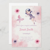 Roze Fee Verjaardag uitnodiging (Voorkant / Achterkant)