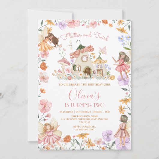 Roze Fee Verjaardag uitnodiging (Voorkant)