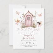 Roze Feeën Dubbele Verjaardag Bash Kinder Kaart (Voorkant)