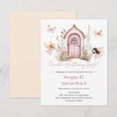 Roze Feeën Dubbele Verjaardag Bash Kinder Kaart (Voorkant / Achterkant)