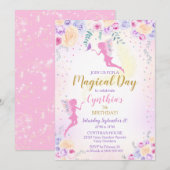 Roze Feeën Verjaardagsuitnodiging Feeën Tuin Kaart (Voorkant / Achterkant)
