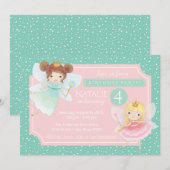 Roze Feeënprinses Verjaardagsfeest Uitnodiging (Voorkant / Achterkant)