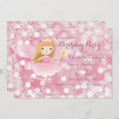 Roze feeënprinses verjaardagsfeestje voor meisjes kaart (Voorkant / Achterkant)