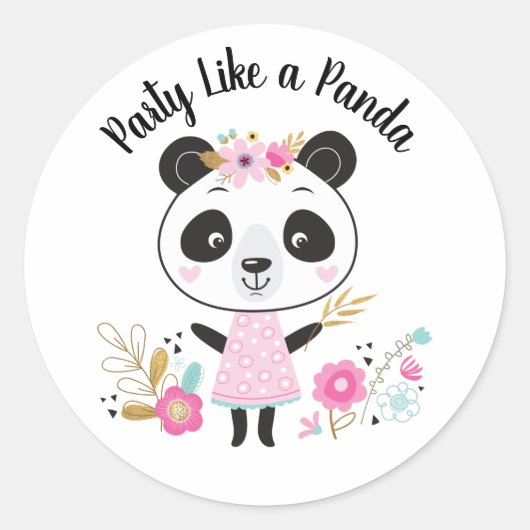 Roze Feest Als een Panda Girly Ronde Sticker (Voorkant)