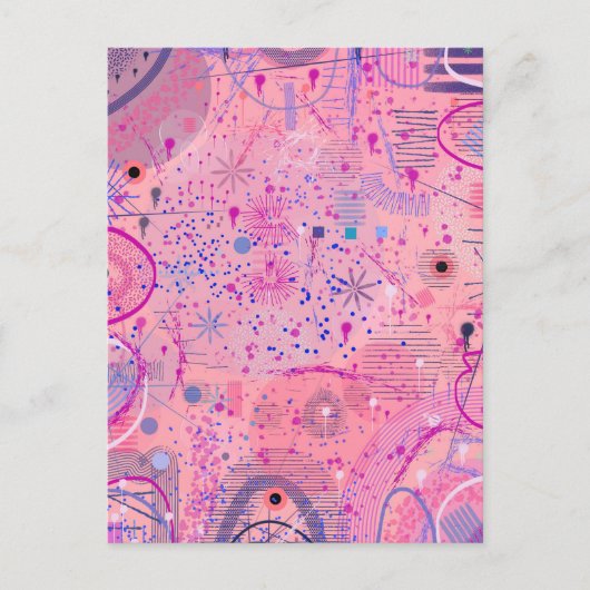 Roze feest maximalistische kunst briefkaart (Voorkant)