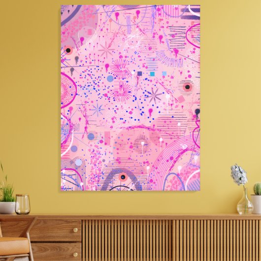 Roze feest maximalistische kunst canvas afdruk (Insitu (Woonkamer))