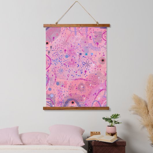 Roze feest maximalistische kunst hangend wandkleed (Slaapkamer)