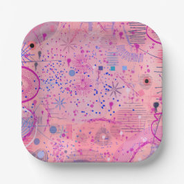 Roze feest maximalistische kunst papieren bordje