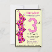 Roze Feest Petten 3e Verjaardagsfeest Kinder Kaart (Voorkant)