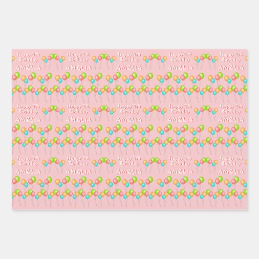 Roze Feestballonnen Kind Happy Birthday Inpakpapier Vel (Voorkant 3)