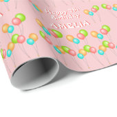 Roze feestballonnen Kind Verjaardag Cadeaupapier (Rol Hoek)