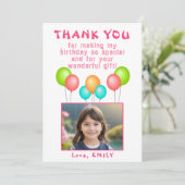 Roze Feestballonnen Meisje Verjaardag Foto Bedankkaart (Staand voorkant)