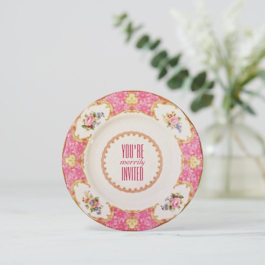 Roze  feestdag Engelse theaterpartij uitnodiging (Staand voorkant)