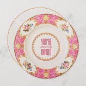 Roze  feestdag Engelse theaterpartij uitnodiging (Voorkant / Achterkant)