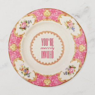 Roze  feestdag Engelse theaterpartij uitnodiging