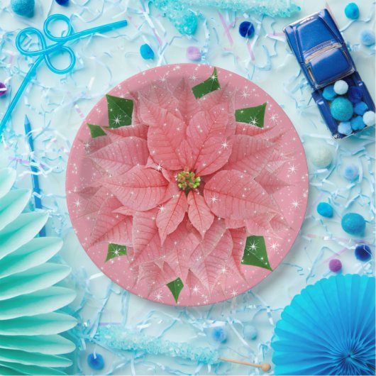 Roze feestdag in Poinsettia Papieren Bordje (Feest)