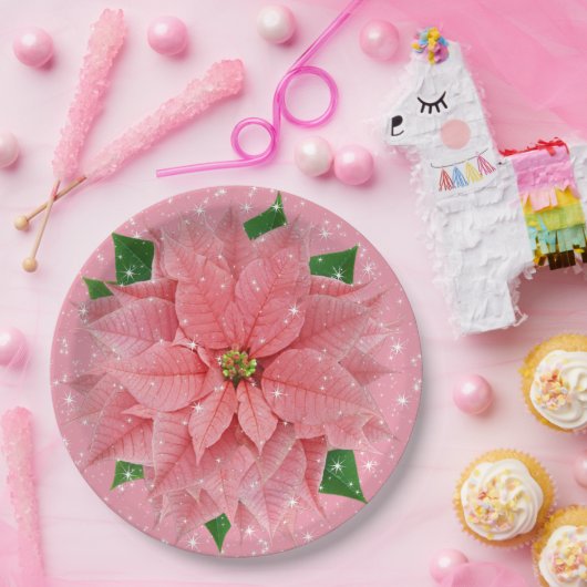 Roze feestdag in Poinsettia Papieren Bordje (Feest)