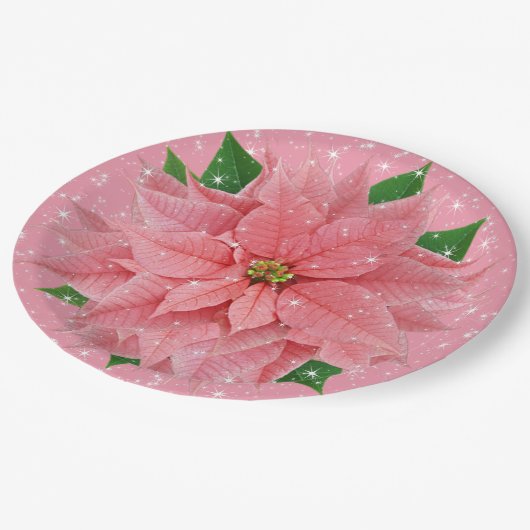Roze feestdag in Poinsettia Papieren Bordje (Gekanteld)