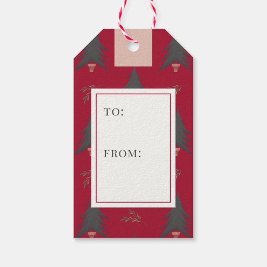 Roze feestdag met een luie kerstboomklep cadeaulabel (Achterkant)