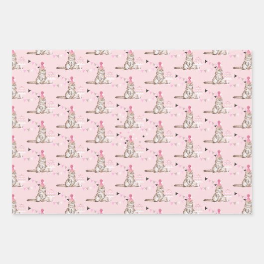 Roze feestdag, stripes en vlechten inpakpapier vel (Voorkant 3)