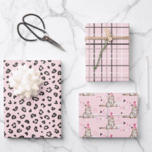 Roze feestdag, stripes en vlechten inpakpapier vel