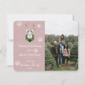 Roze feestdag voor rendieren feestdagenkaart (Voorkant)