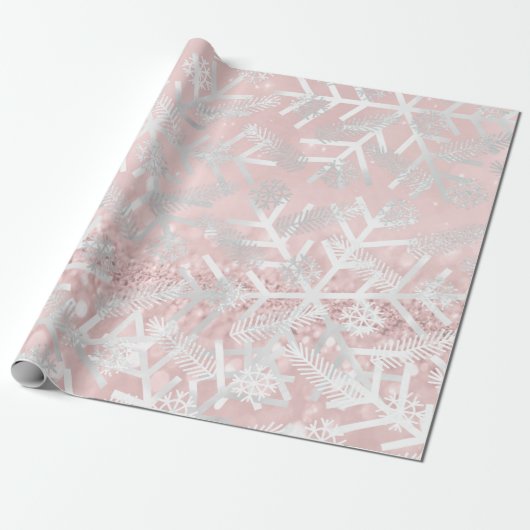 Roze Feestdagen met kerstbomen Snowflakes Cadeaupapier (Uitgerold)