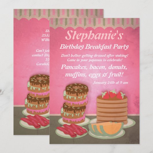 Roze feestdagen voor ontbijt kaart (Voorkant / Achterkant)