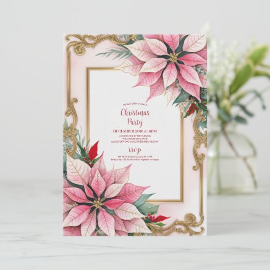 Roze Feestelijk Kerstfeest Kaart (Staand voorkant)
