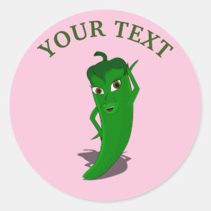 Roze feestelijke bruidsdouche met groene peper div ronde sticker