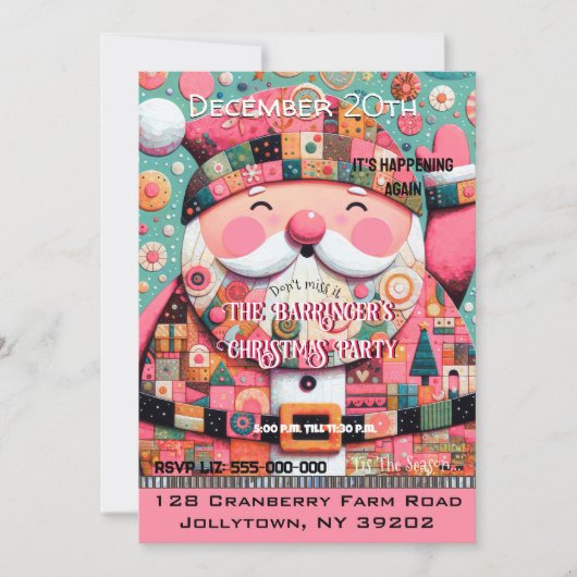 Roze Feestelijke Chique Cheery Kerstman Jaarlijkse Kaart (Voorkant)