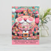 Roze Feestelijke Chique Cheery Kerstman Jaarlijkse Kaart (Staand voorkant)