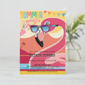 Roze Feestelijke Flamingo Zomerfeest Kaart (Staand voorkant)