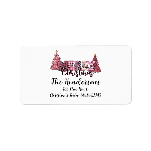 Roze feestelijke kerst etiket (Voorkant)
