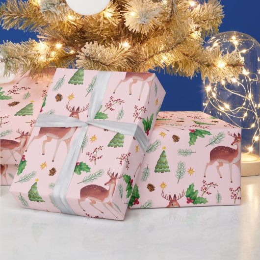Roze feestelijke kerst van Deer Cadeaupapier (Feestdagen)
