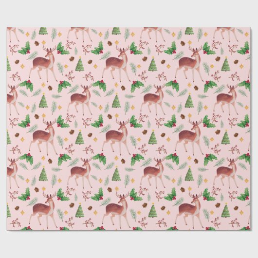 Roze feestelijke kerst van Deer Cadeaupapier (Vlak)