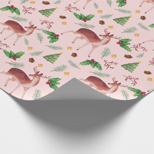Roze feestelijke kerst van Deer Cadeaupapier (Hoek)