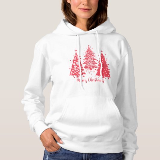Roze feestelijke kerstbomen hoodie (Voorkant)