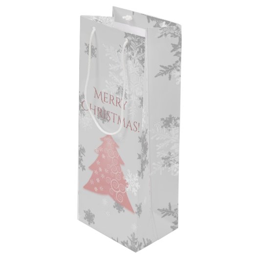 Roze feestelijke kerstboom Wine Gift Bag Wijn Cadeautas (Voorkant Gekanteld)