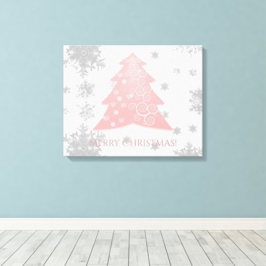 Roze feestelijke kerstboomschilderdruk canvas afdruk (Insitu (Houten vloer))