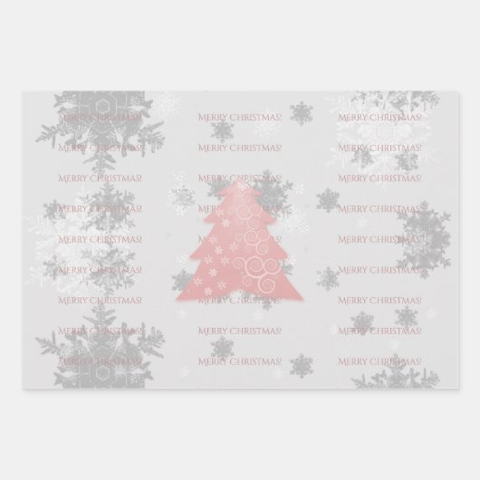 Roze feestelijke kerstboomwerkpapier inpakpapier vel (Voorkant 3)