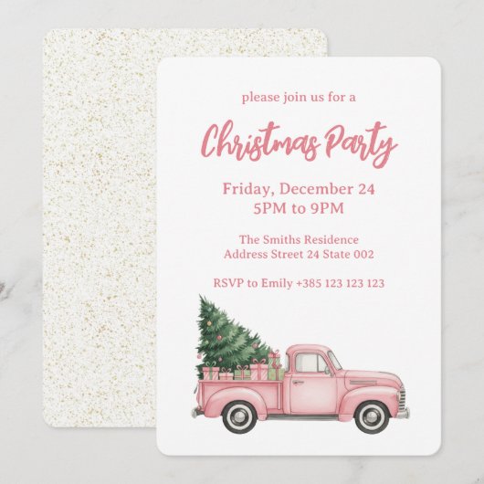 Roze feestelijke kerstparty kaart (Voorkant / Achterkant)