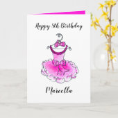 Roze feestjurk inkt kunst meisjes verjaardag kaart (Gele Bloem)