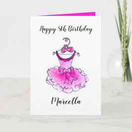 Roze feestjurk inkt kunst meisjes verjaardag kaart
