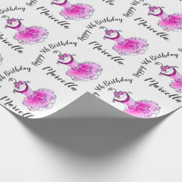 Roze feestjurk inkt kunstmeisjes 8e verjaardag cadeaupapier