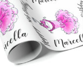 Roze feestjurk inkt kunstmeisjes 8e verjaardag cadeaupapier (Rol Hoek)