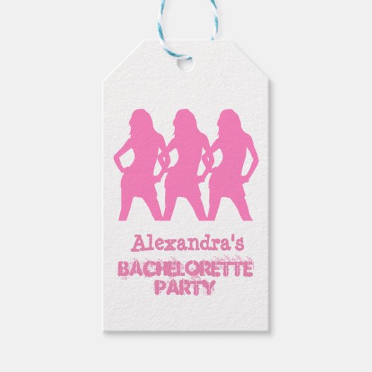 Roze feestmeisjes gepersonaliseerd in bachelorette cadeaulabel (Voorkant)