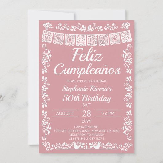 Roze 'Feliz Cumpleaños' 50e verjaardag Kaart (Voorkant)