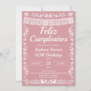 Roze 'Feliz Cumpleaños' 60e verjaardag Kaart