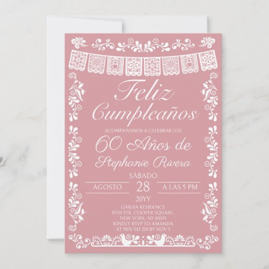 Roze Feliz Cumpleaños 60e Verjaardag Kaart (Voorkant)